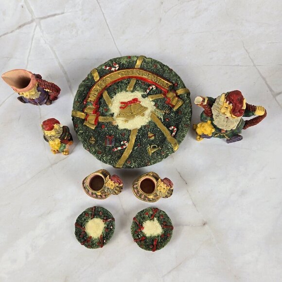 Resin Miniature Christmas Themed Tea Set Santa and Elves Lots of Details - Picture 2 of 9